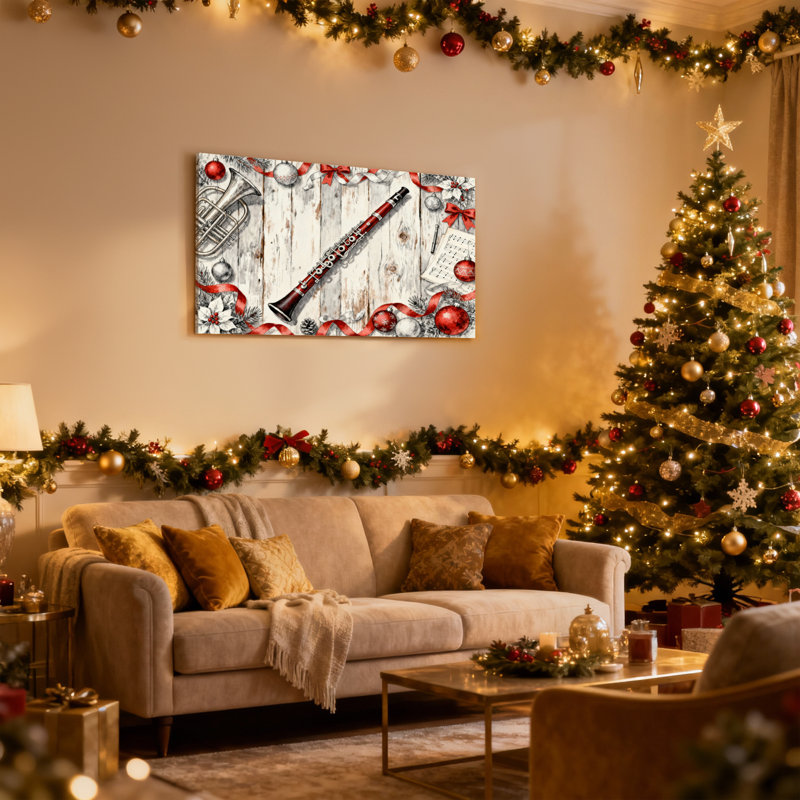 Ensemble de 3 reproductions d'art sur toile, "Christmas Christmas Instruments and Decorations", H 20 po x l 30 po