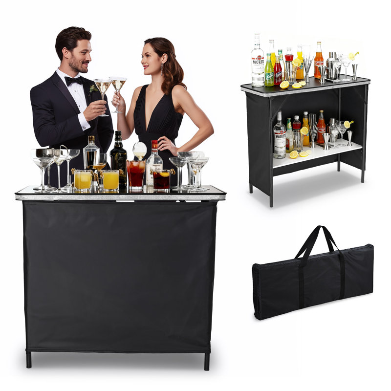 InstaHibit EZ GO Table de bar portative en aluminium Shimmer Decor avec sac de transport Jupe noire pour mariage