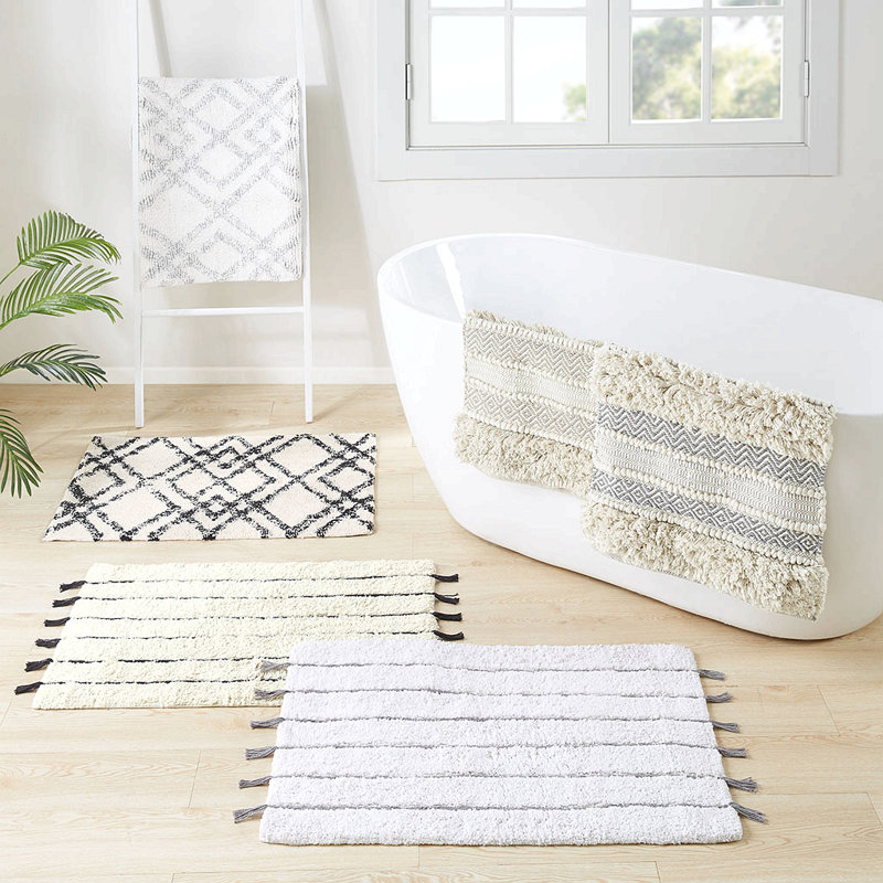 Woven Texture Stripe Bath Rug 20X32", Gray