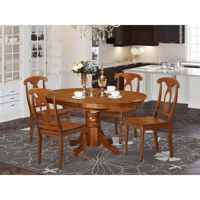5 Piece Modern Dining Table Set Includes an Oval Wooden Table with Butterfly Leaf and 4 Dining Chairs, 42x60 Inch, Saddle Brown