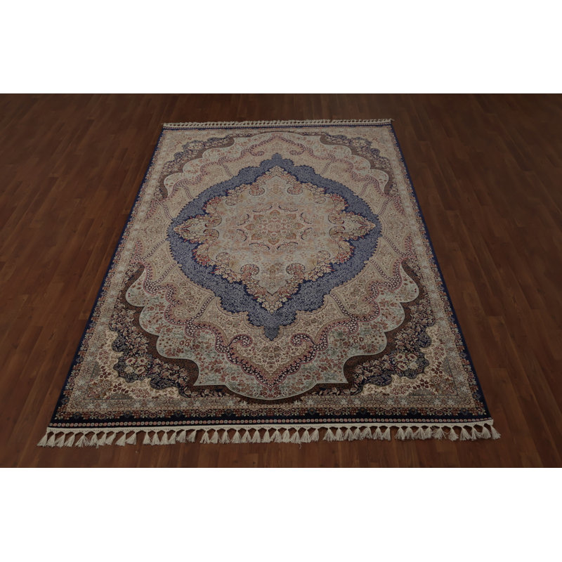 Tapis luxueux de style traditionnel avec motif médaillon complexe 7 x 10