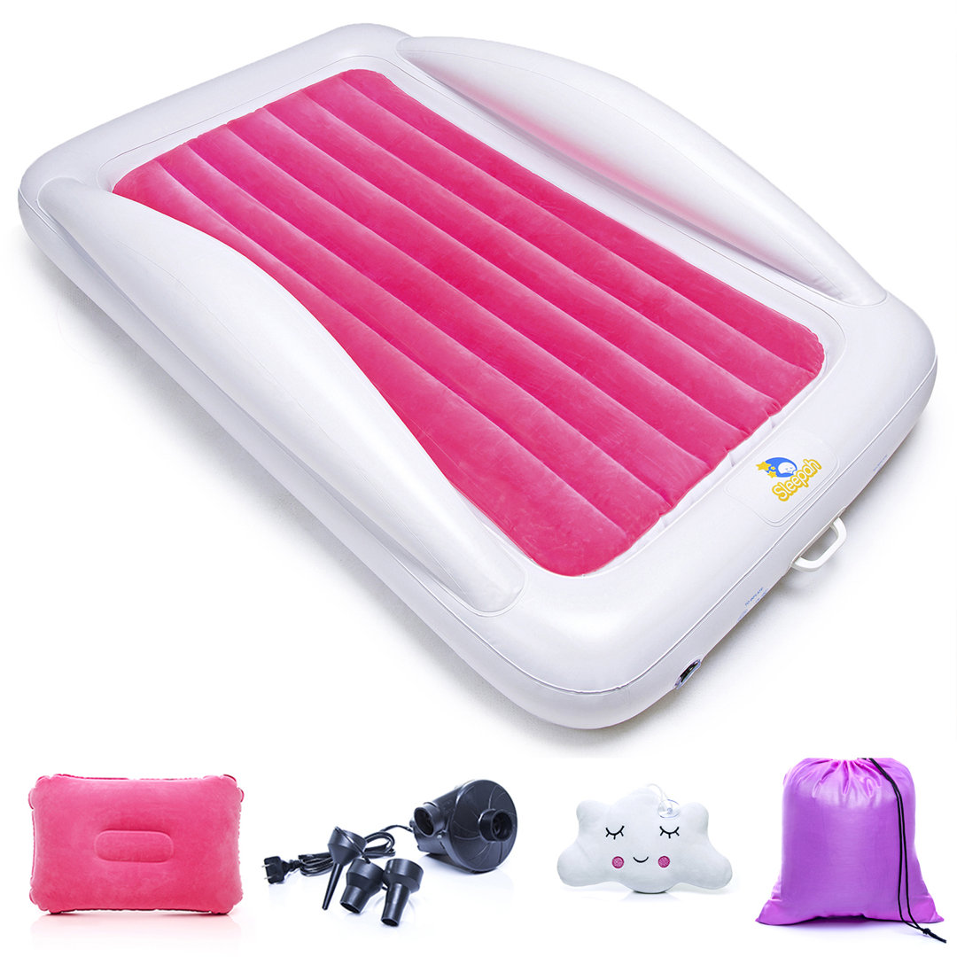 Toddler Travel Bed, Inflatable Kids Mattress With Pump Pillow And Carry Bag - Pink Sleepah