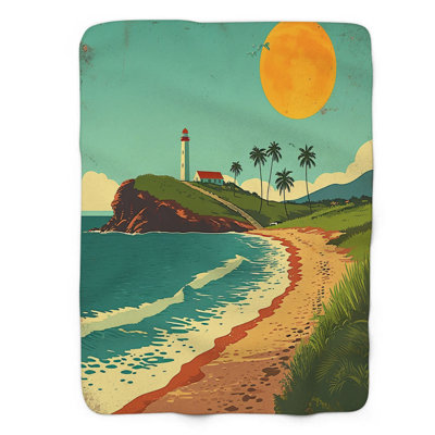 Retro Island Shores - Couverture Sherpa de qualité supérieure 1 pièce