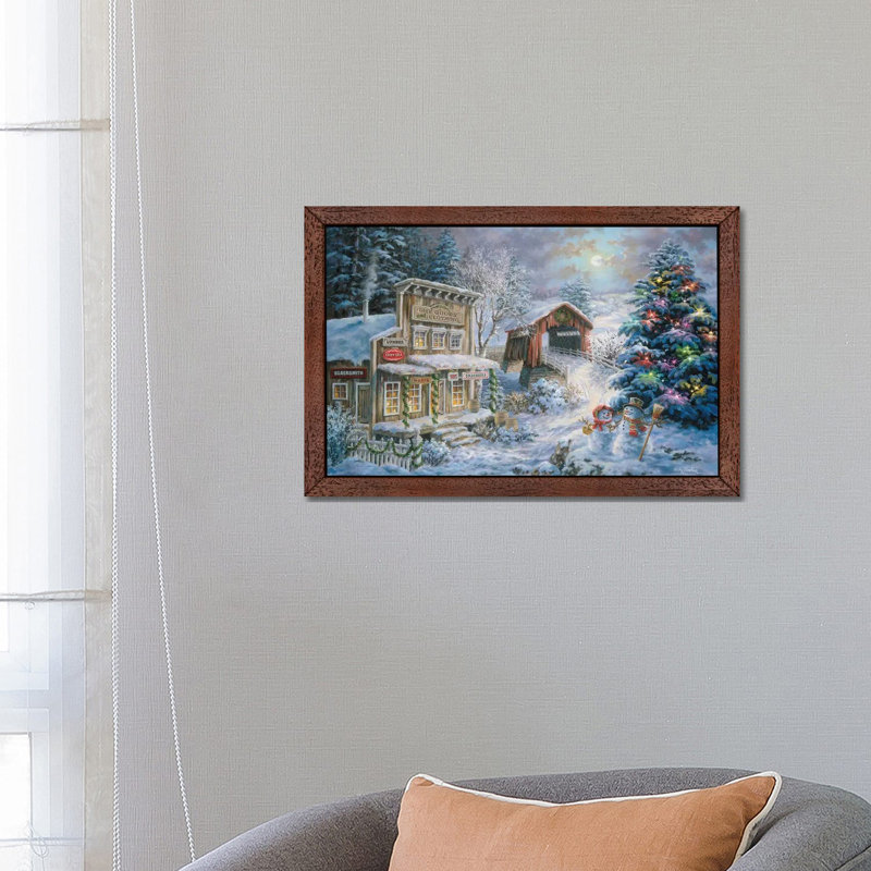 Country Shopping by Nicky Boehme - Floater Frame Painting on Canvas, 66.04 cm H x 45.72 cm W, Brown
