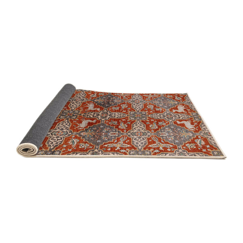 Tapis géométrique rouille / gris / beige, Rond 4 pi