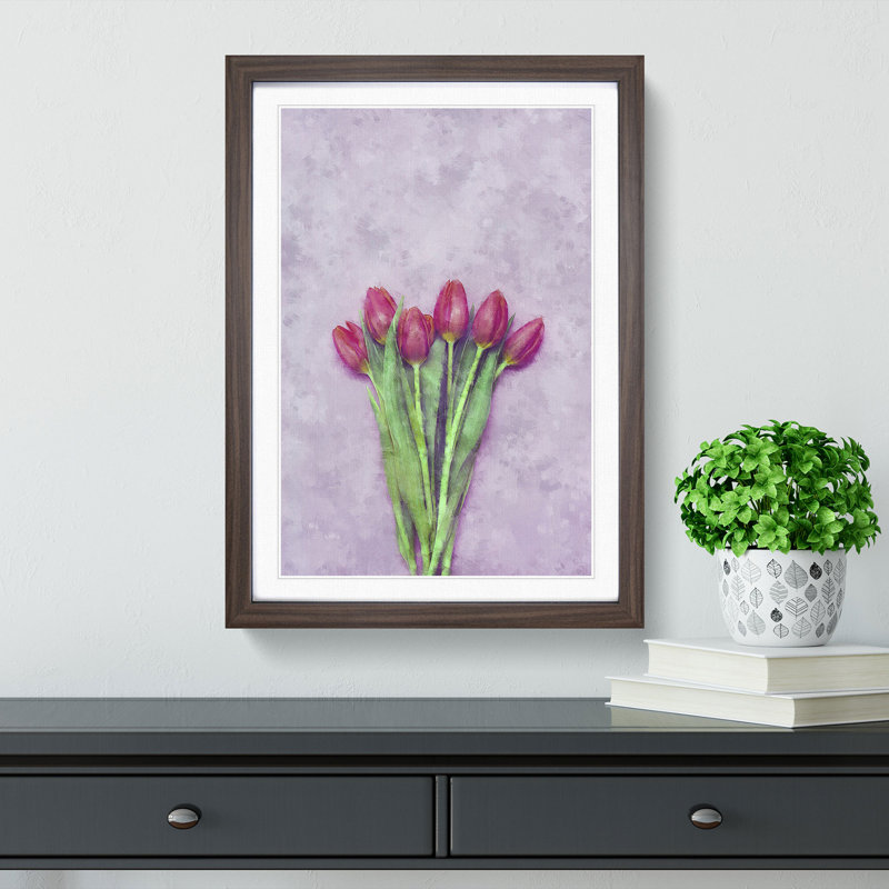 A Bunch of Pink Tulips - Picture Frame Painting Print, 45cm H x 33cm W x 2cm D, Walnut Framed