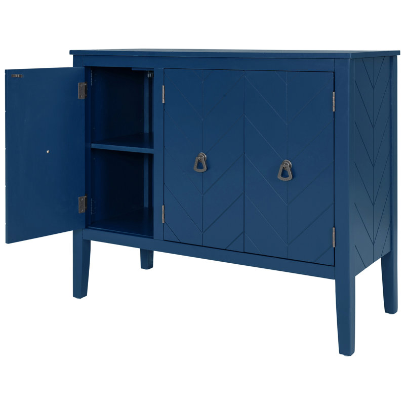 37.02" Sideboard with 3 Doors, Retro Buffet Minimalist Wooden Storage Cabinet for Living Room, Kitchen, Navy Blue