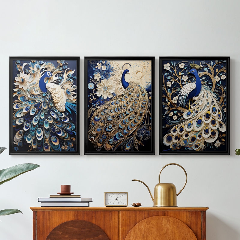 ANIMALS Series CCXII - Toile tendue avec châssis tendue - 3 pièces, Noir, H 21 po x l 30 po
