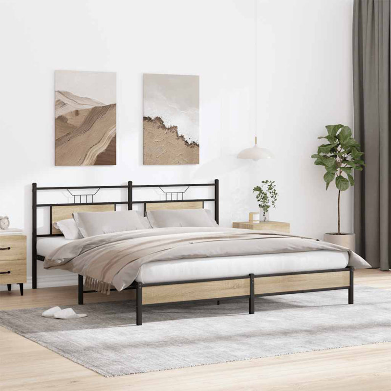 Bed Frame Without Mattress Foldable Steel, 188 x 207cm, Sonoma Oak