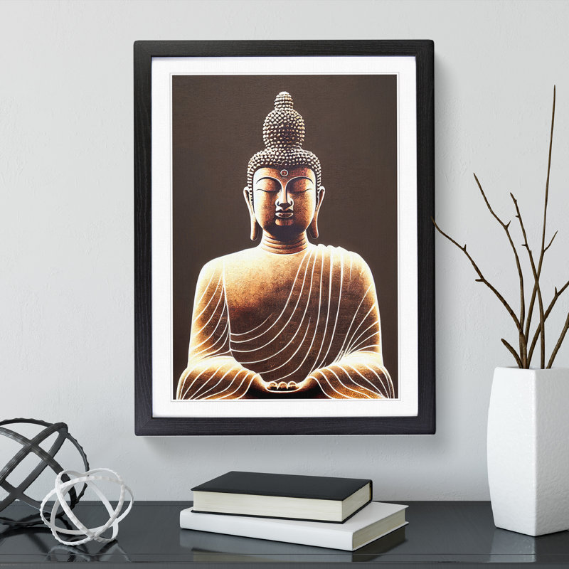 Gentle Buddha 1 Piece Single Picture Frame Wall Art, 46cm H x 34cm W x 2cm D, Black