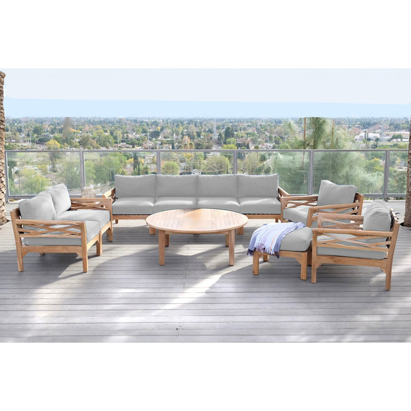 Monterey Outdoor 7 - Piece Teak Conversation Set, Cocoa, 7 Pcs: Ls,Sofa,Chair,Cushion,Table,2Ottoman