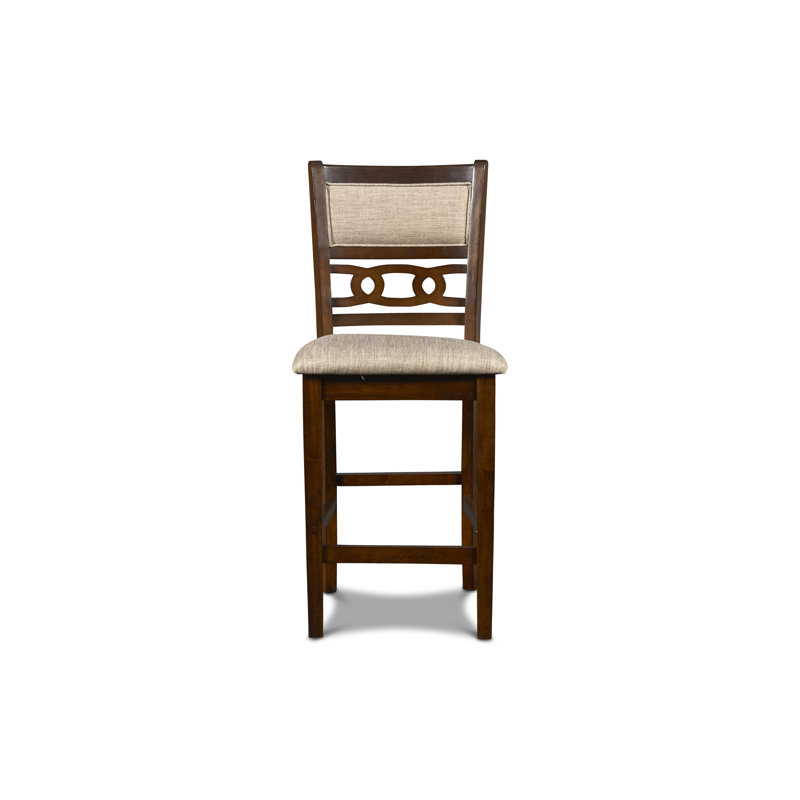 Ziemer Upholstered Counter Stool with Solid Wood Frame, Cherry Brown