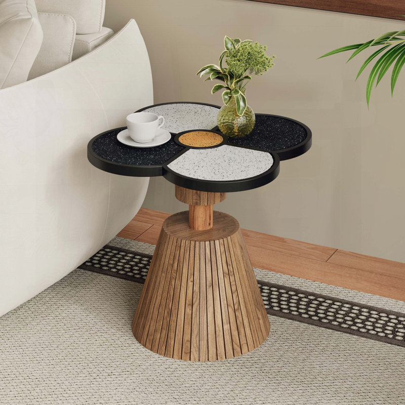 Table d'appoint à quatre feuilles Clover avec base en grain de bois - Design unique