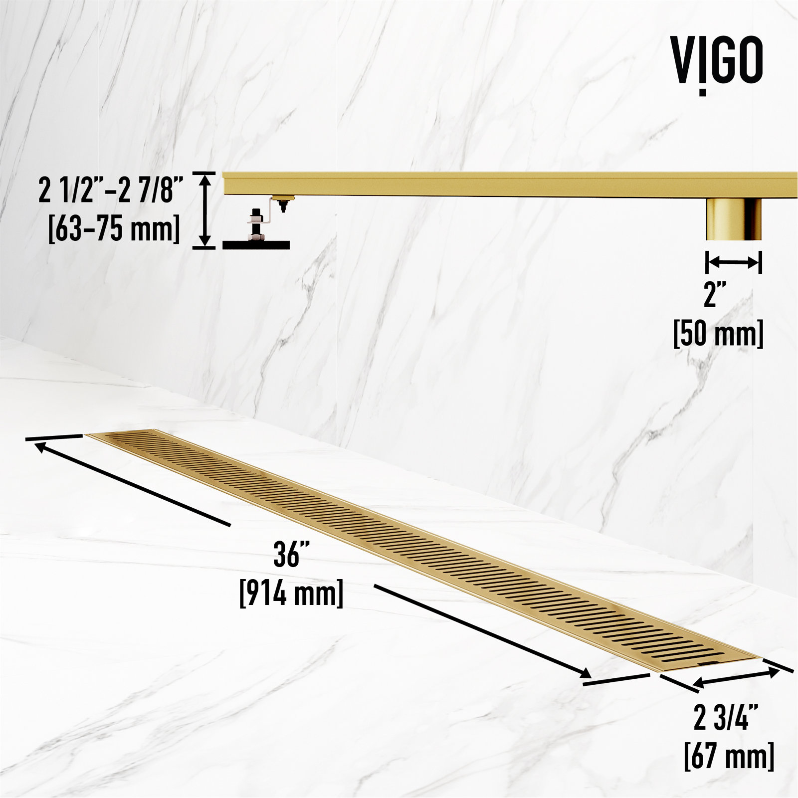 Elan Linear Grid Shower Drain, Matte Brushed Gold