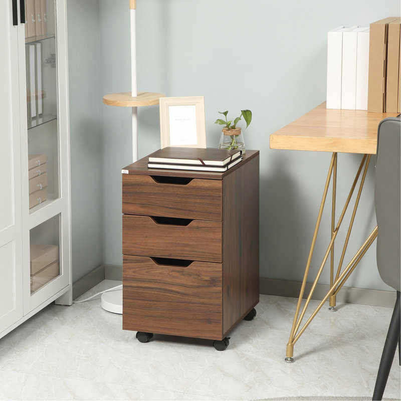 3 Drawer Office Storage Cabinet, , Brown Wood Grain, Maximize Space Under Desk Functional Design