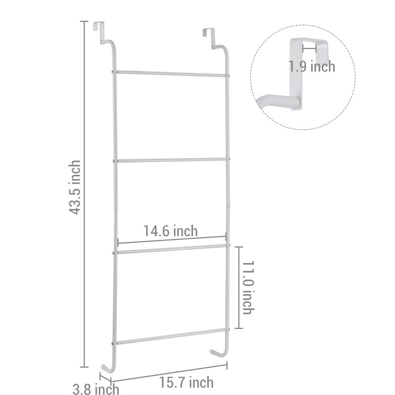 White Metal Over-the-Door Towel Rack with 4 Rungs