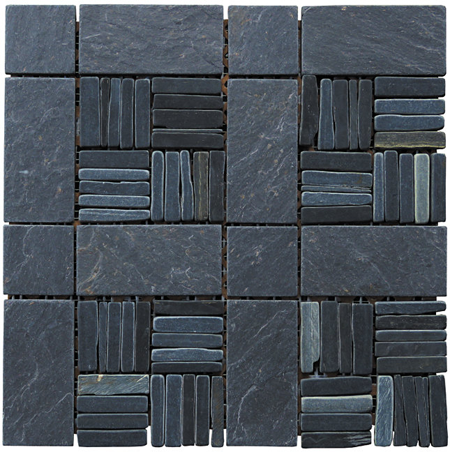 Landscape Wonder Random Sized Natural Stone Grid Mosaic Wall & Floor Tile, Black Slate