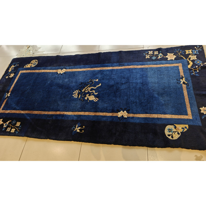 Wool Rectangle 1920s Knotted Chinese Hallway Runner Blue - Peking Antique Rug
