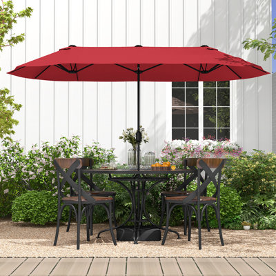 13ft Double-sided Patio Umbrella W/ Crank Handle Umbrella Base Safety Lock