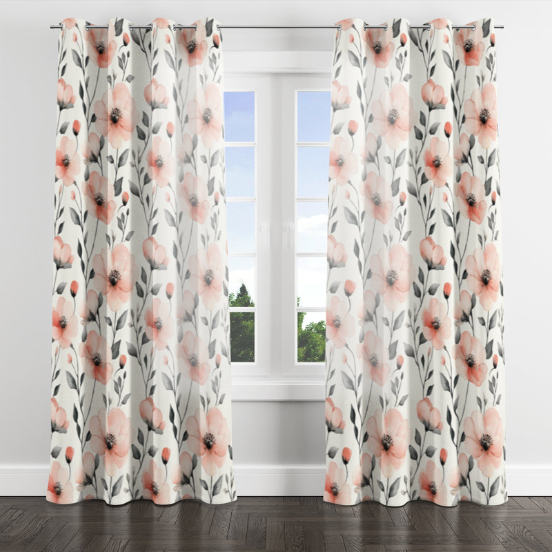 Rideau obscurcissant filles à motif floral - 1 panneau à œillets Serene Blush Fields, L 52 po x L 84 po, Œillets argentés
