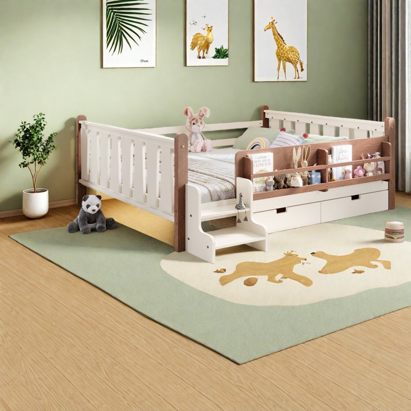 Lit grand format avec rangement en bois massif peu encombrant pour les salles familiales modernes
