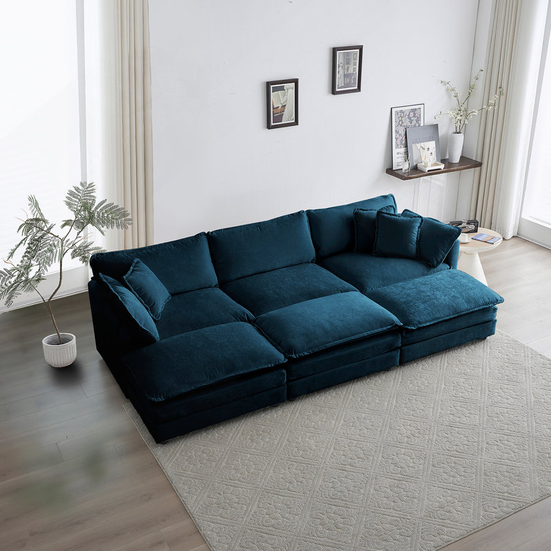 Canapé modulaire confortable à sièges profonds réversibles et modulaires à 6 places avec repose-pieds et coussins