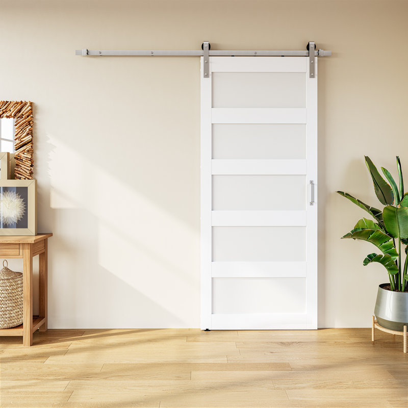 Manufactured Solid Wood Panelled Sliding Barn Door with Brushed Nickel Hardware Kit, 36" x 96"