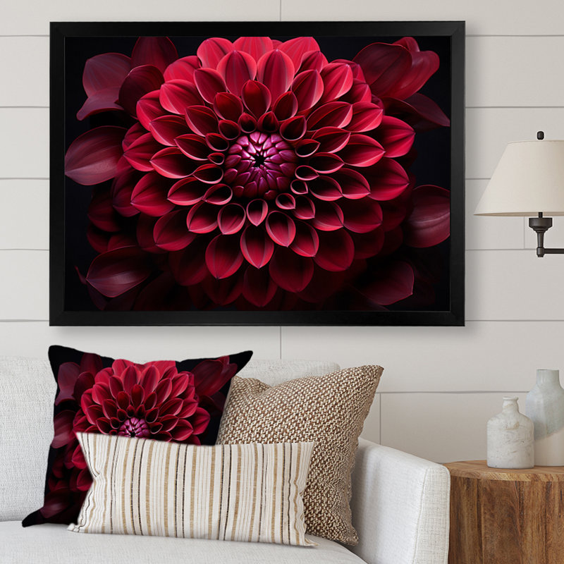 Majestic red dahlia - imprimé, H 12 po x l 20 po x P 1 po, Cadre simple noir