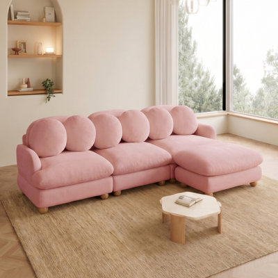 Comfy Modular Sectional Sofa, 3-Seater Deep Seat Couch with 6 Throw Pillows,Movable Ottoman,for Living Room, Bedroom and Apartment