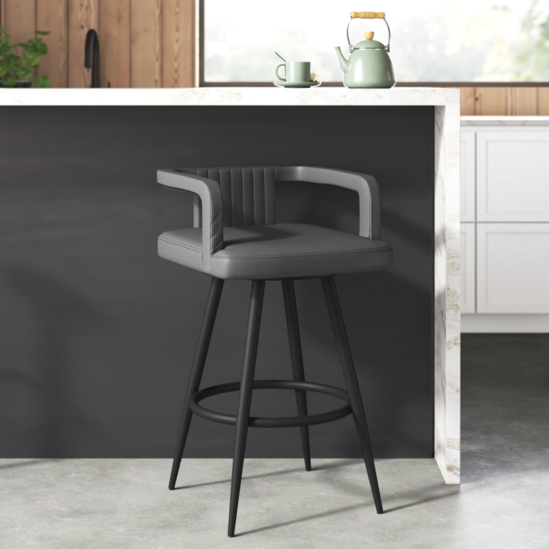 Roddy Swivel Upholstered Counter Stool with Metal Frame, Counter Stool (26" Seat Height), Black