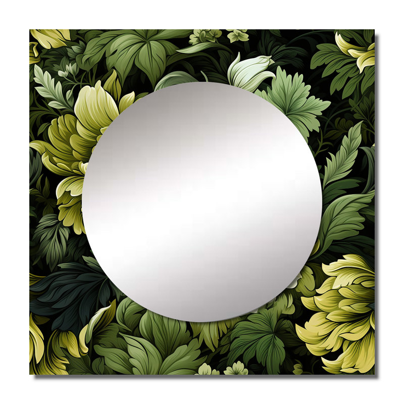 Art mural miroir tropical tropical vert jungle damassé, 36 po x 36 po