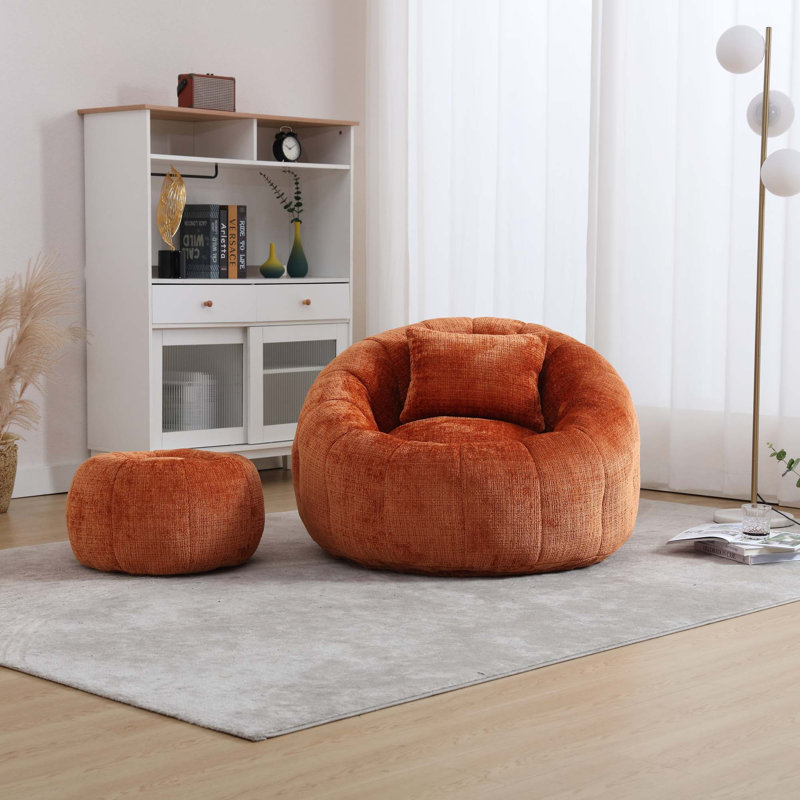 Fauteuil à billes ergonomique avec repose-pieds et support en mousse viscoélastique, Orange