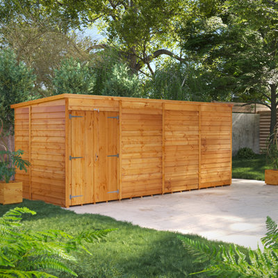 Powersheds Timber Overlap Windowless Pent Garden Shed, Double Doors