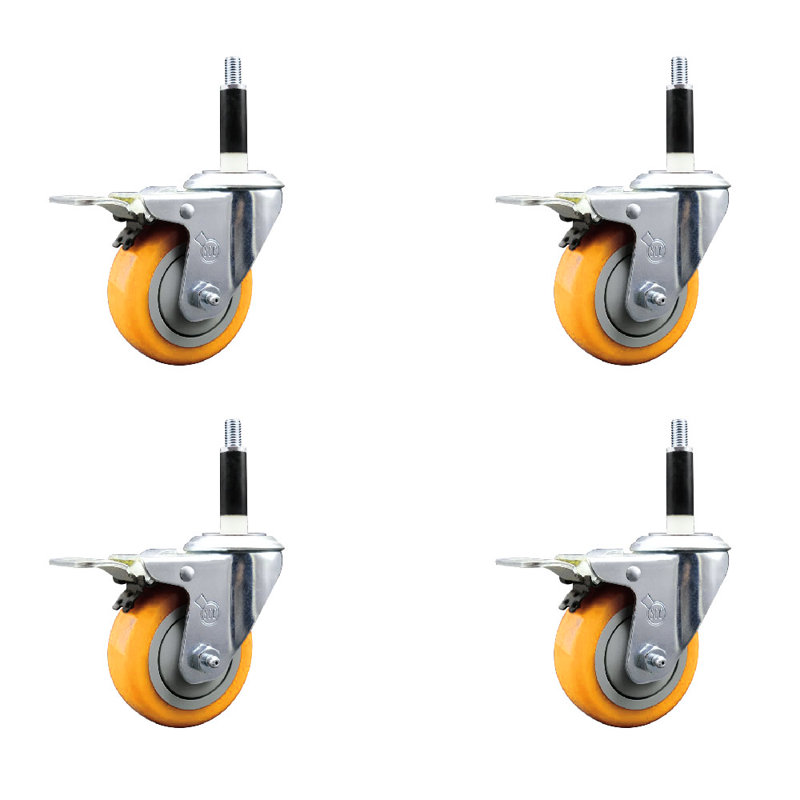 Frein de verrouillage à roulettes extensibles 3,5 pouces en acier inoxydable pivotant 3,5 pouces 7/8 pouces, Jaune