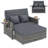Wicker Outdoor Loveseat Sofa With Ottoman & Retractable Side Tray, Gray-529070230