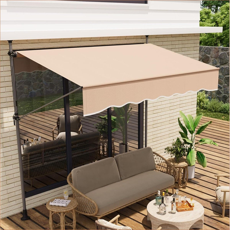 118'' Manual Retractable Awning, Patio Awning Exterior Outdoor Sunshade Shelter, Angle & Height Adjustable Sunsetter Retractable Awning UV Protection for Any Window or Door