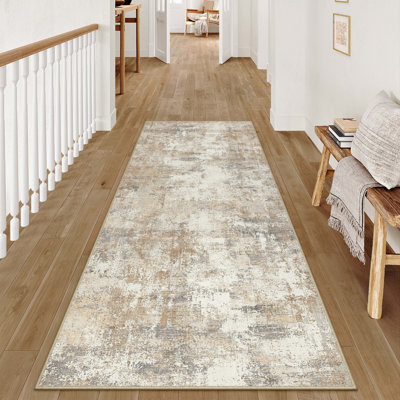 Modern Abstract Washable Rug in Grayish Gold