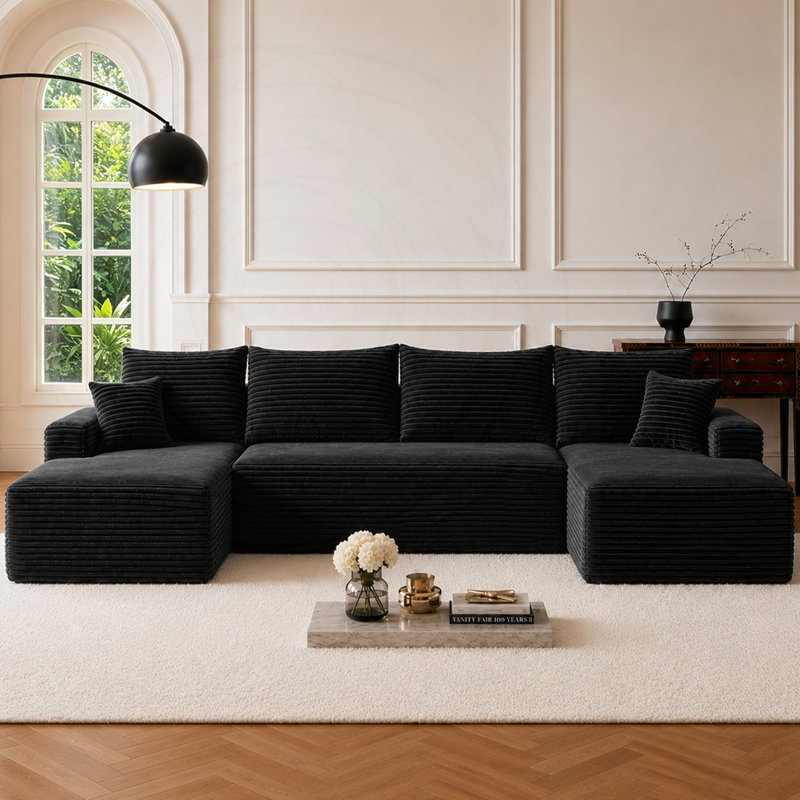 Canapé modulaire Cloud avec méridienne en forme de U et poches latérales, Black Fabric
