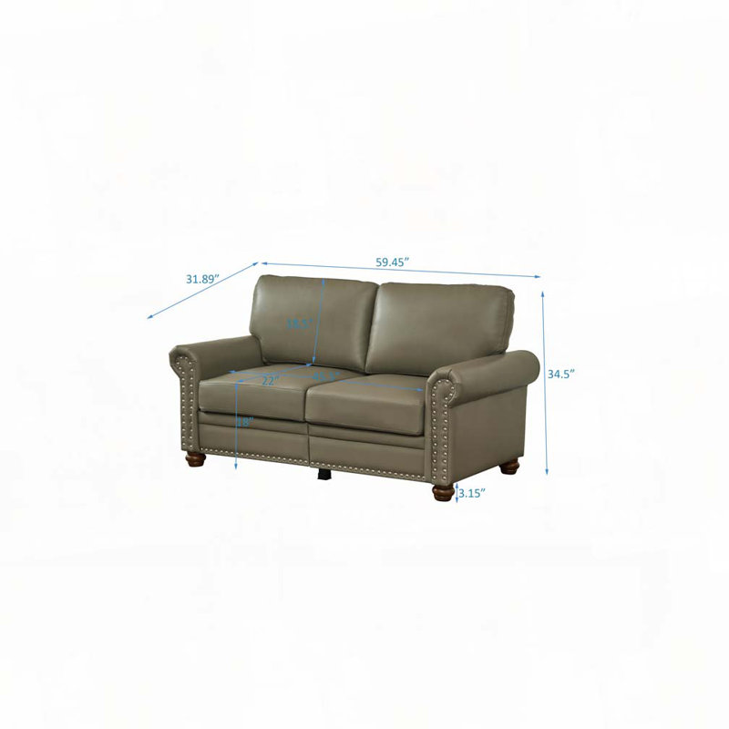 Classic Living Room Nails Sofa Faux Leather, 34.5" H x 82.68" W x 31.89" D, Green 
