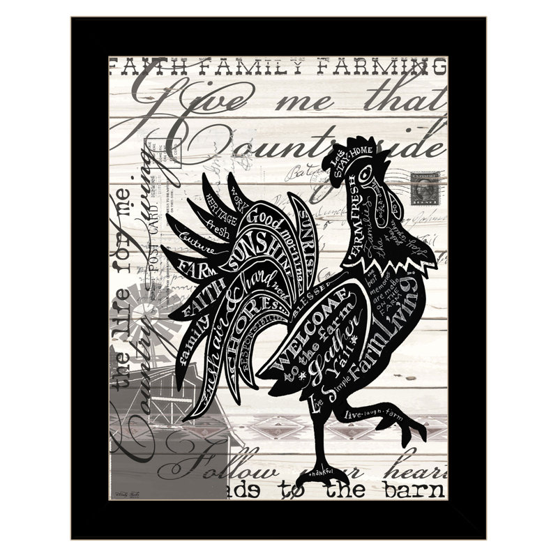 «Welcome To The Farm», art mural encadré pour le salon et la maison par Cindy Jacobs, H 18 po x l 14 po x P 1 po, Cadre noir