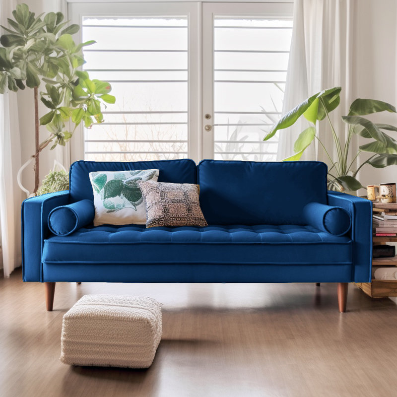 Canapé à accoudoirs carrés en velours 70 po Winder, Velours bleu