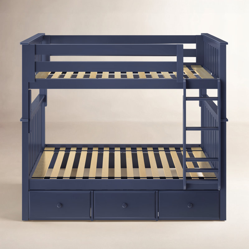 Hildegun Kids Bunk Bed with Drawers, Full over Full, Blue