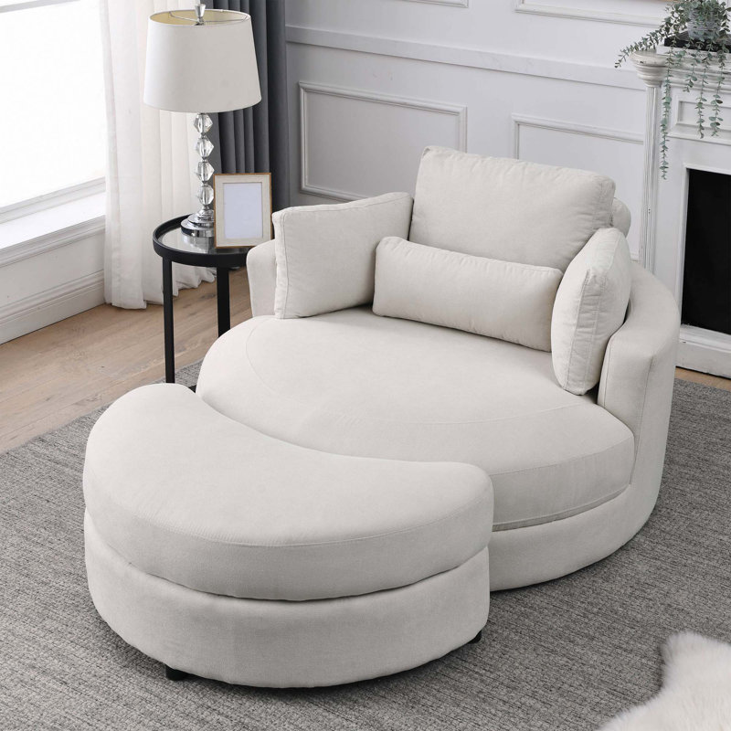 Méridienne pivotante avec repose-pieds, Lin beige