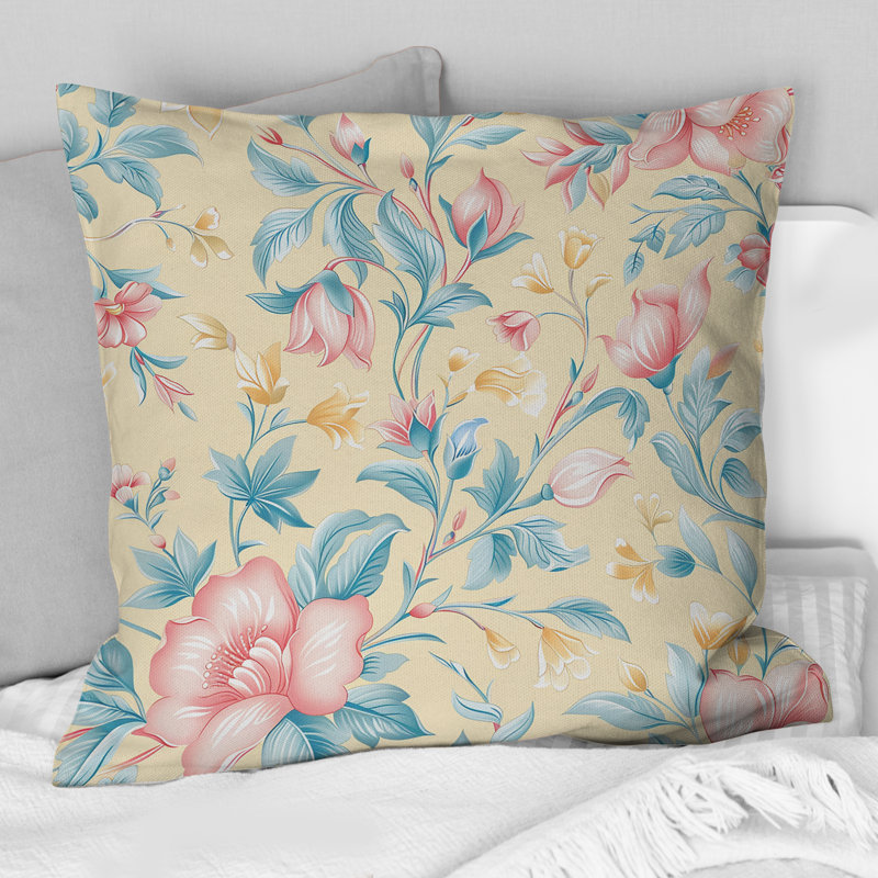 Rose, rose, boho floral, paradis VI - coussin bohème, Carrée, H 18 po x l 18 po