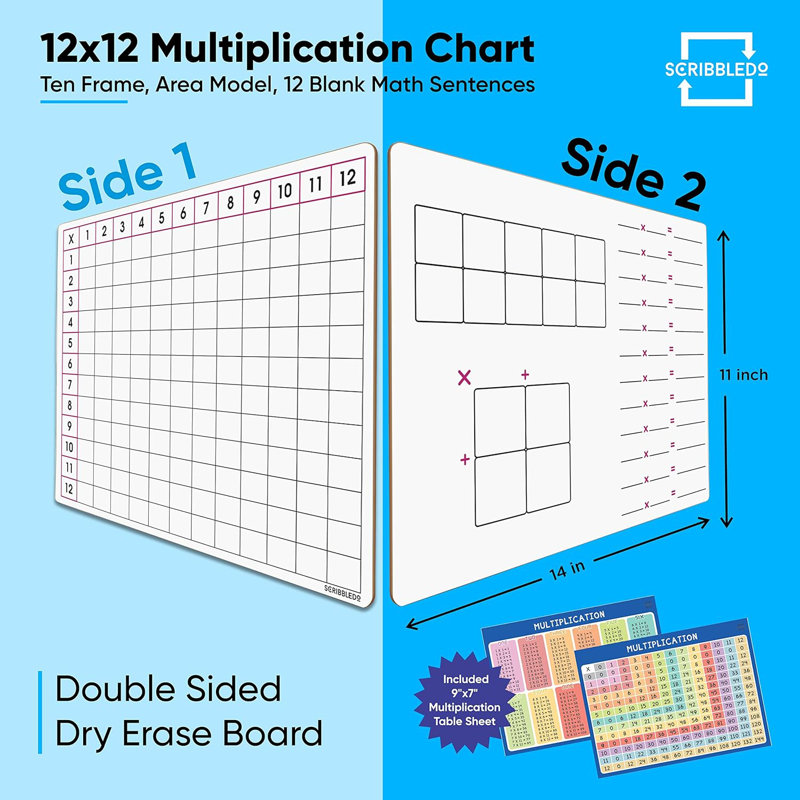Tableau blanc 11 po x 14 po effaçable à sec tableau de multiplication double face