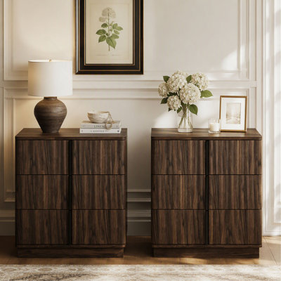 25.39-Inch Nightstand Set of 2 with Vertical Stripe Vintage Design for Bedroom