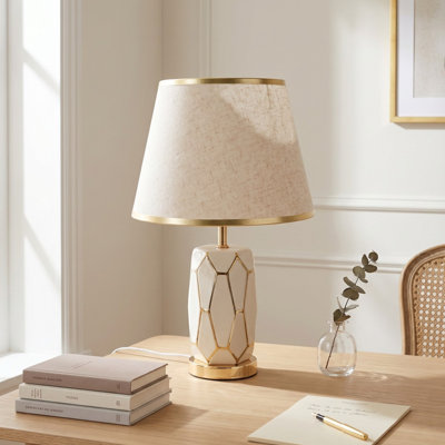 Lampe de table en céramique et en tissu de 11,81 pouces de diamètre (lumière E26 3 couleurs incluse)