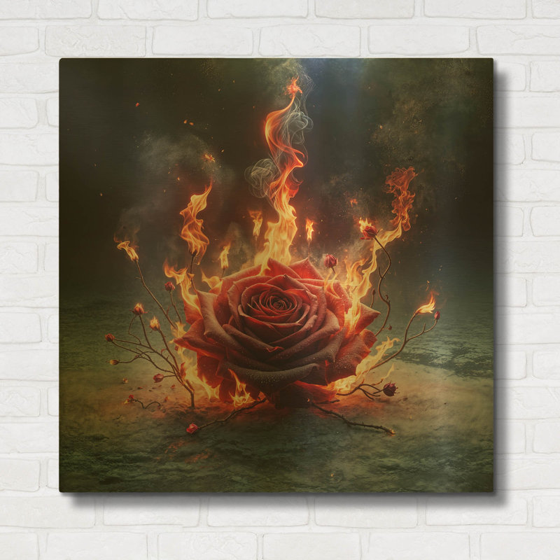 «Red Rose on Fire 4» par Rey Klimt, art mural en métal, 36 po x 36 po