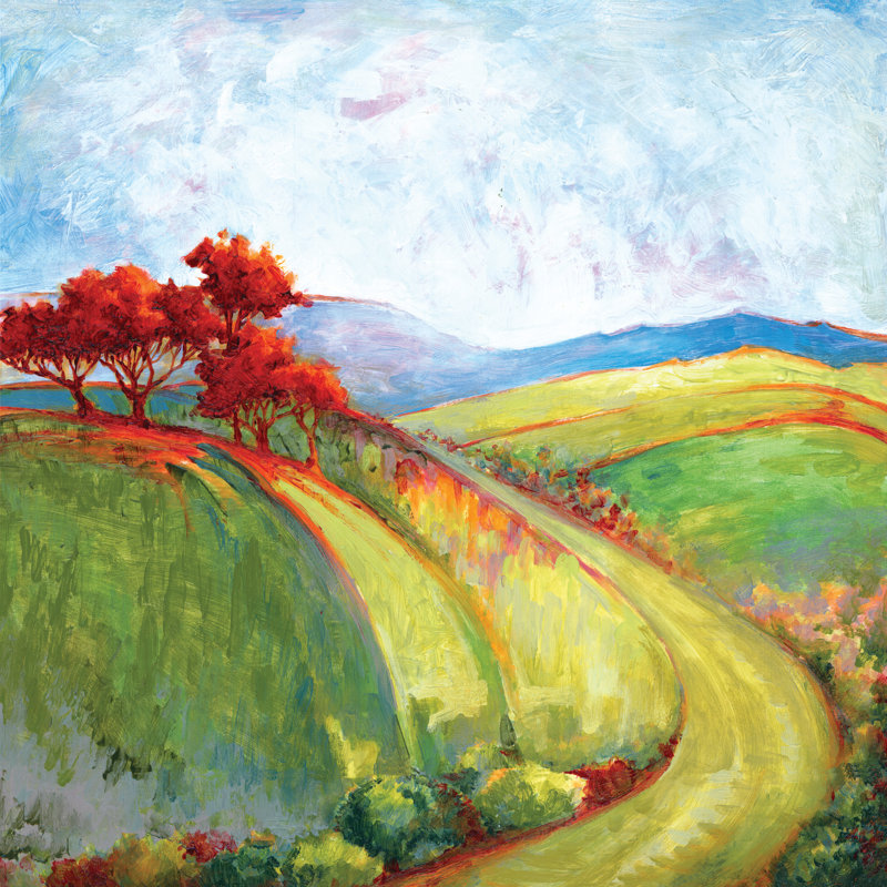 " Red Trees Landscape " Painting Print, 36" H x 36" W