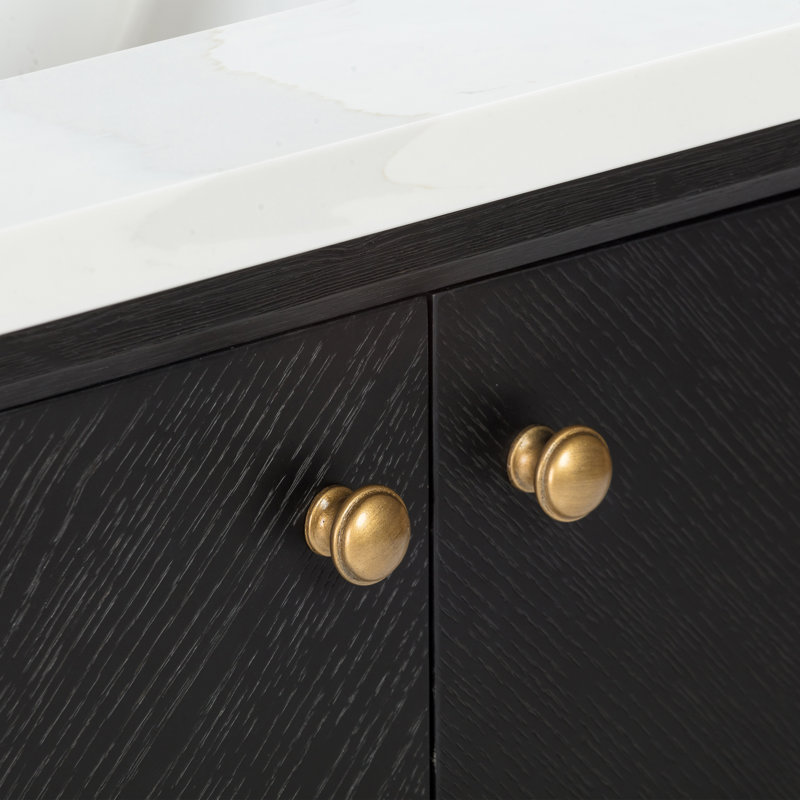 Adele 30'' Free Standing Single Bathroom Vanity with Quartz Top, Black, Gold